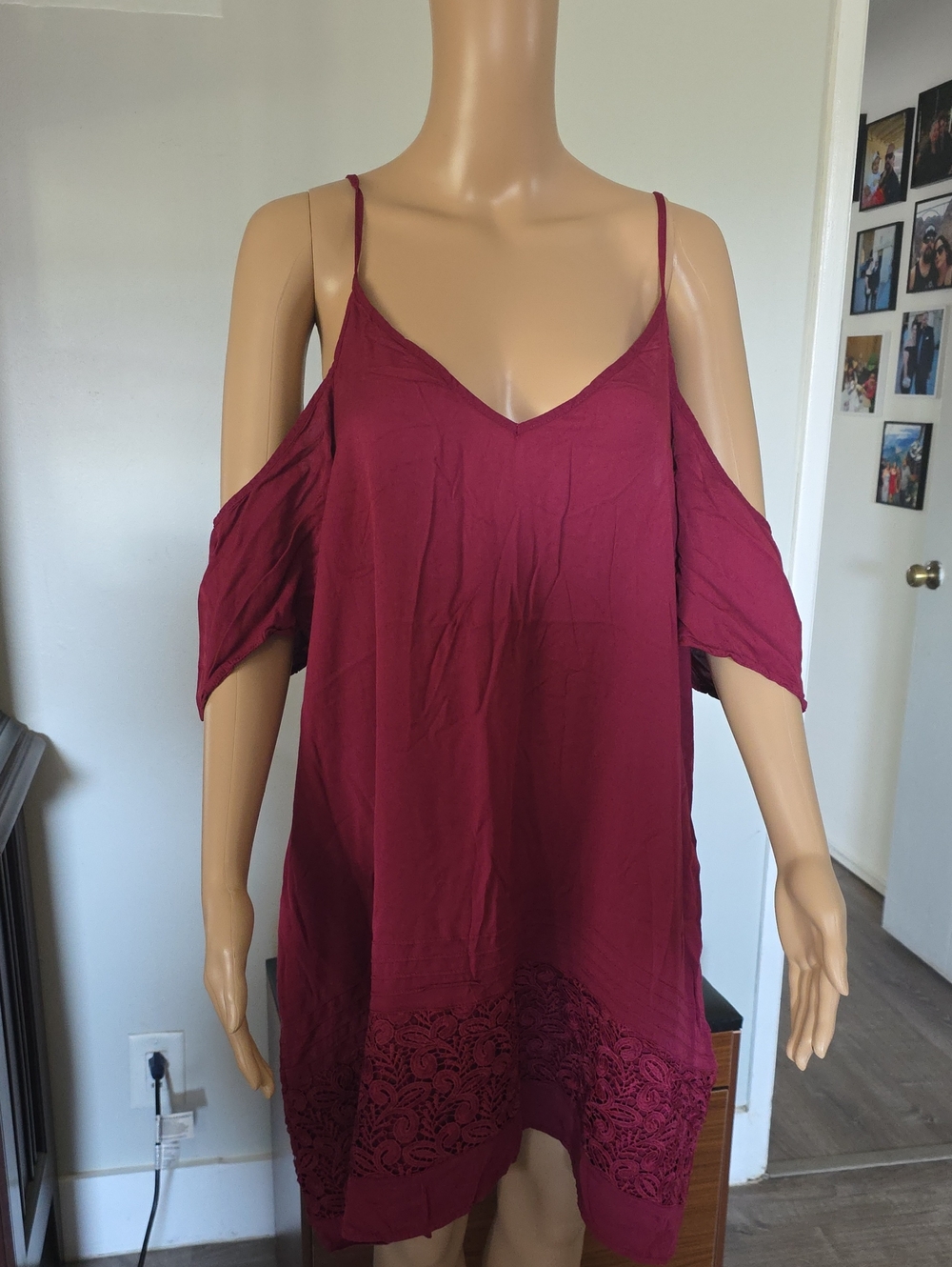 O'Neill Burgundy Cold-Shoulder Camisole with Crochet Hem